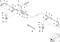 Детали системы омывателей фар для BMW E53 X5 4.8is N62 (схема запасных частей)