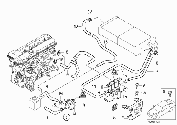 Шланги насос-клапан/ автом.сист.кондиц. для BMW E38 728i M52 (схема запчастей)