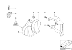 Фанфарный звуковой сигнал для BMW E39 528i M52 (схема запасных частей)
