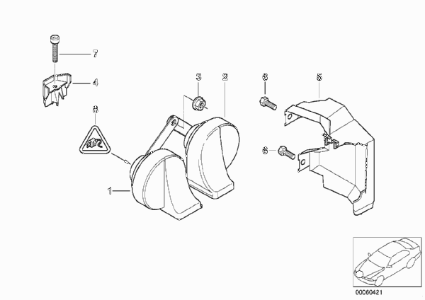 Фанфарный звуковой сигнал для BMW E39 520i M54 (схема запчастей)