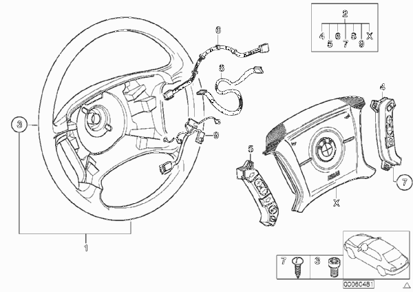 Многофункц.рулевое колесо с НПБ Smart для BMW E46 330d M57 (схема запчастей)