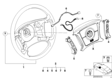 Многофункциональное рулевое колесо с НПБ для BMW E46 328i M52 (схема запасных частей)