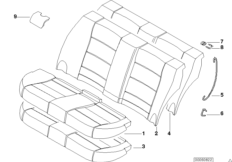 Набивка и обивка базового сиденья Зд для BMW E46 318i N42 (схема запасных частей)