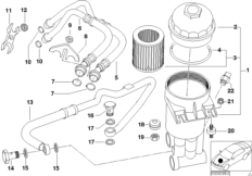 Масляный фильтр смаз.сист./маслопроводы для BMW E39 M5 S62 (схема запасных частей)