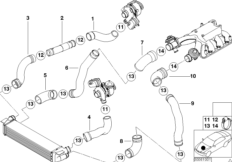 Сист.впуска воздуховода наддув.возд./AGR для BMW E38 740d M67 (схема запасных частей)