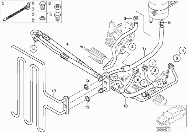 Маслопроводы гидроусилителя рул.управл. для BMW E52 Z8 S62 (схема запчастей)
