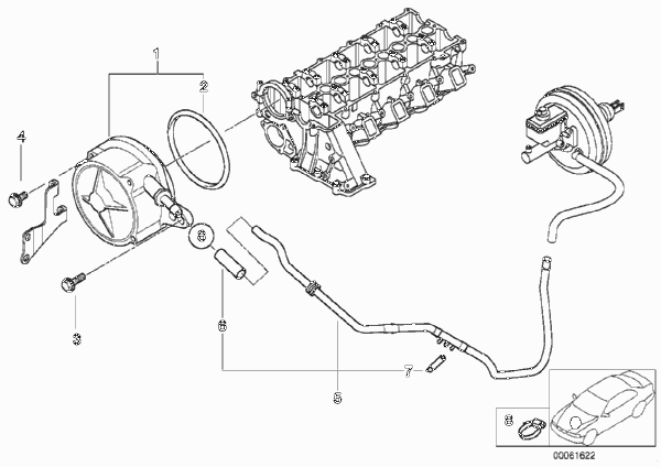 Вакуумный насос с трубопроводом для BMW E46 318d M47 (схема запчастей)