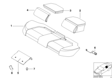 Набивка и обивка базового сиденья Зд для BMW E46 328i M52 (схема запасных частей)