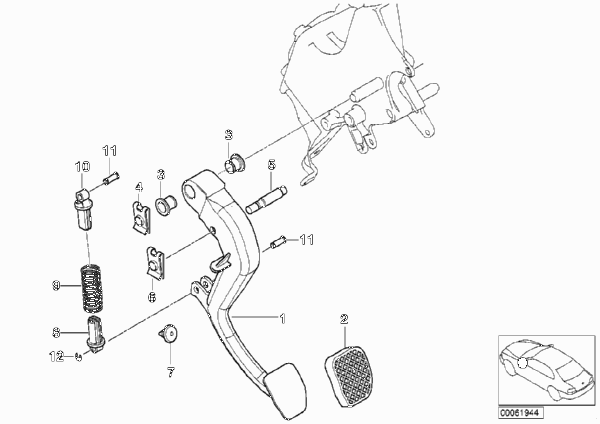 Опорный кронштейн педали/педаль сцепл. для BMW E53 X5 3.0d M57 (схема запчастей)