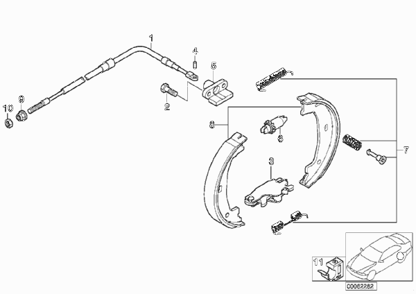 Стояночный тормоз/тормозные колодки для BMW E36 318ti M44 (схема запчастей)
