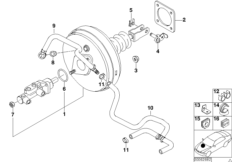 Вакуумный усилитель тормозов для BMW E39 M5 S62 (схема запасных частей)