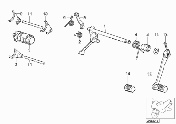 Детали механизма ПП 5-ступ. КПП для MOTO E169 F 650 97 (0162) 0 (схема запчастей)