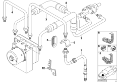 Трубопровод тормозн.привода Пд ABS/ASC+T для BMW E46 328i M52 (схема запасных частей)