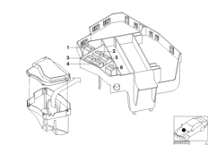 Расположение реле в моторном отсеке для BMW E52 Z8 S62 (схема запасных частей)