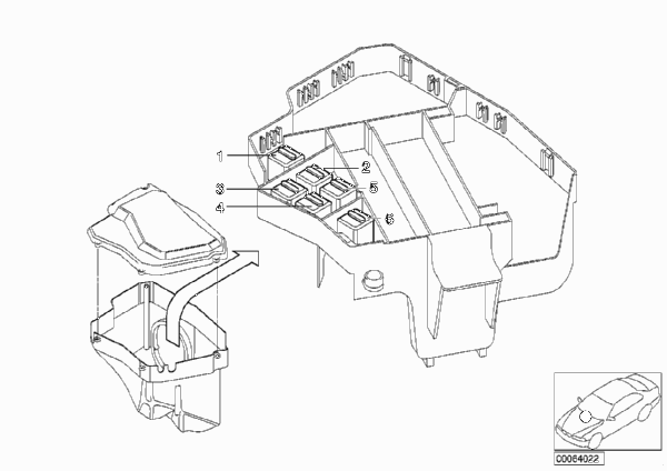 Расположение реле в моторном отсеке для BMW E52 Z8 S62 (схема запчастей)