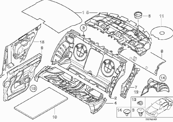 Звукоизоляция Зд для BMW E46 318i M43 (схема запчастей)