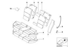 Набивка и обивка задн.сид.,люк в спинке для BMW E46 318d M47N (схема запасных частей)