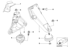 Подвеска двигателя для BMW E46 325xi M54 (схема запасных частей)