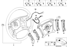 Многофункциональное рулевое колесо с НПБ для BMW E53 X5 3.0d M57N (схема запасных частей)