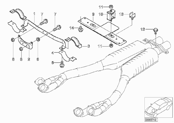 Элементы крепления системы выпуска ОГ для BMW E52 Z8 S62 (схема запчастей)