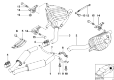 Система выпуска ОГ Зд для BMW E52 Z8 S62 (схема запасных частей)