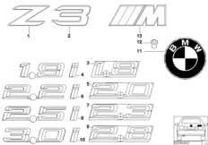 Эмблемы / надписи для BMW Z3 Z3 M3.2 S54 (схема запасных частей)