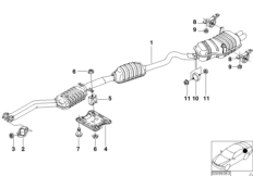 Система выпуска ОГ для BMW E46 323Ci M52 (схема запасных частей)