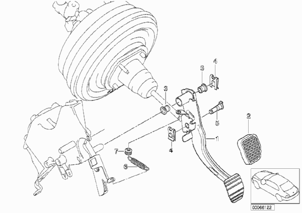 Опорный кронштейн педали/педаль тормоза для BMW E53 X5 4.6is M62 (схема запчастей)