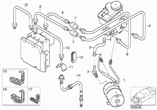 Трубопровод тормозного привода Пд с DSC для BMW E46 330Ci M54 (схема запчастей)
