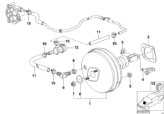 Вакуумный усилитель тормозов для BMW E39 525d M57 (схема запасных частей)