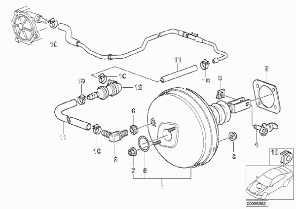 Вакуумный усилитель тормозов для BMW E39 530d M57 (схема запчастей)
