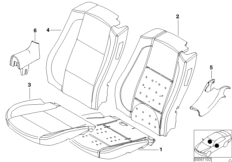 Набивка и обивка базового сиденья Пд для BMW E46 318Ci N46 (схема запасных частей)