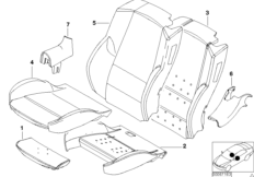 Набивка и обивка спортивного пер.сиденья для BMW E46 320Ci M54 (схема запасных частей)