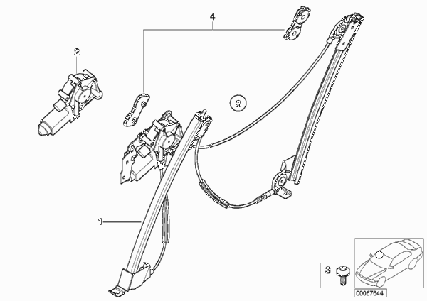 Механизм перемещения стекла двери Пд для BMW E52 Z8 S62 (схема запчастей)
