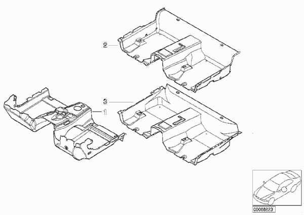 Индивид.облицовочные панели днища для BMW E46 328Ci M52 (схема запчастей)