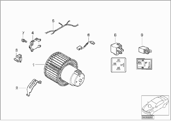 Электрические детали отопителя для BMW E46 316i 1.6 M43 (схема запчастей)