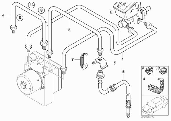 Трубопровод тормозного привода Пд с DSC для BMW E46 325Ci M54 (схема запчастей)
