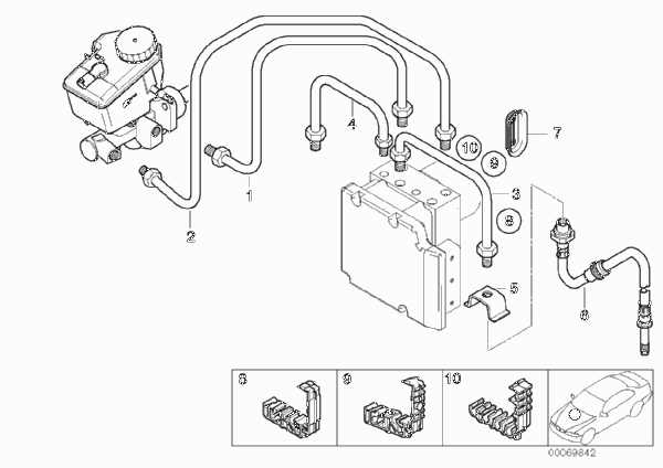 Трубопровод тормозного привода Пд с DSC для BMW E46 318Ci N42 (схема запчастей)