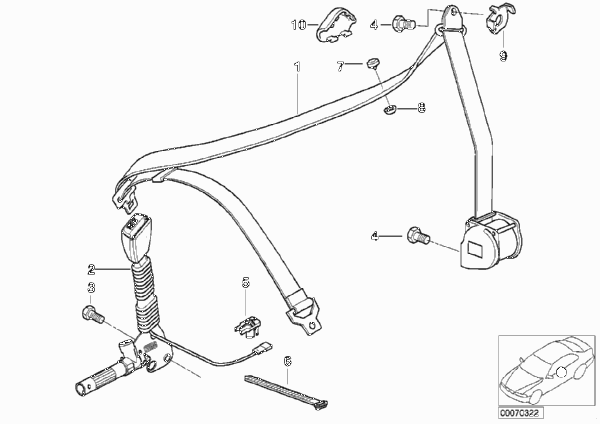 Ремень безопасности для BMW Z3 Z3 1.8 M43 (схема запчастей)