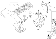 Звукоизоляционный кожух двигателя для BMW E39 520d M47 (схема запасных частей)