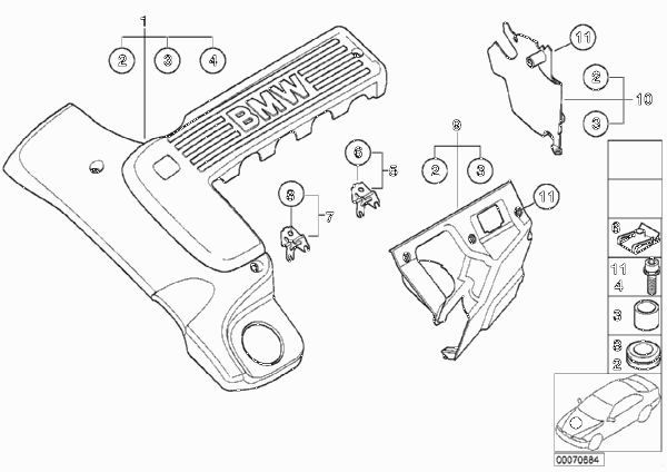 Звукоизоляционный кожух двигателя для BMW E39 520d M47 (схема запчастей)