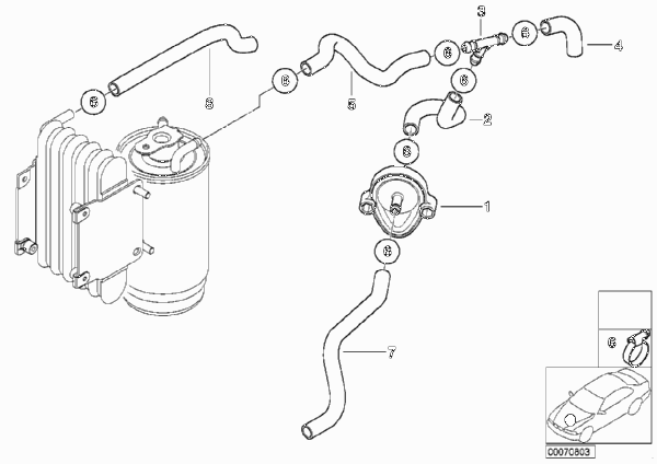 Клапан предвар.подогрева/топливопроводы для BMW E39 520d M47 (схема запчастей)
