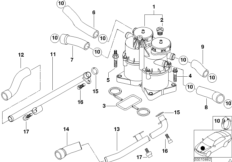 Система вентиляц.картера/маслоотделитель для BMW E38 740d M67 (схема запасных частей)