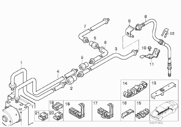 Трубопровод тормозного привода Зд с DSC для BMW E46 330i M54 (схема запчастей)