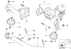 Подвеска двигателя для BMW E39 520d M47 (схема запасных частей)