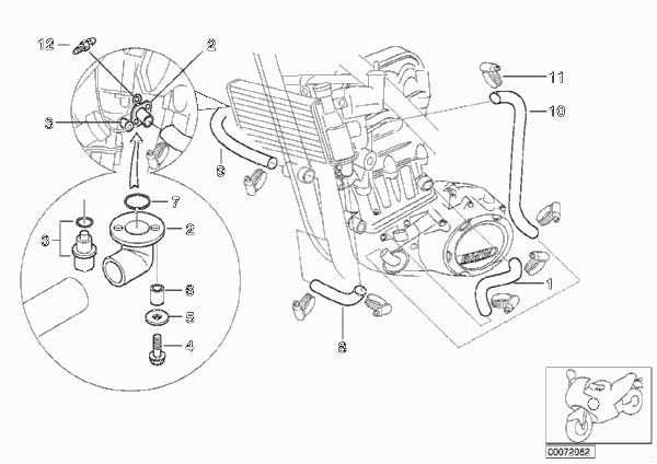 Патрубки радиатора/датчик температуры для MOTO R13 F 650 GS Dakar 04 (0176,0186) 0 (схема запчастей)