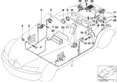 Детали системы Top-HiFi Harman Kardon для BMW Z3 Z3 M3.2 S54 (схема запасных частей)