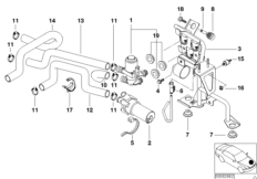 Водяные шланги, помпа, клапан для BMW E52 Z8 S62 (схема запасных частей)