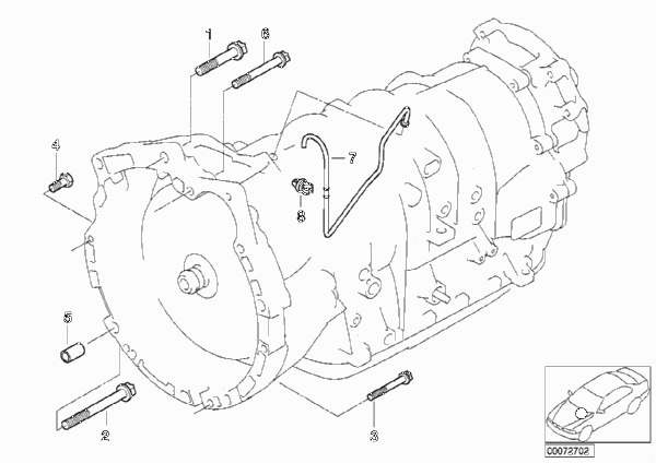 Крепление/ система вентиляции КПП для BMW E53 X5 3.0i M54 (схема запчастей)