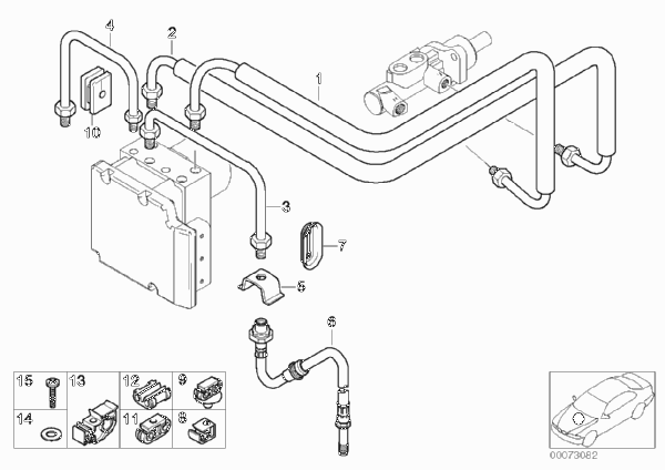 Трубопровод тормозного привода Пд с ASC для BMW Z3 Z3 3.0i M54 (схема запчастей)